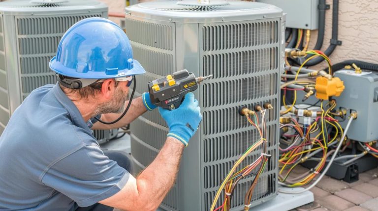AC Leaks in Wayland: Causes and Quick Solutions 1 ac technicain working on ac system fixes